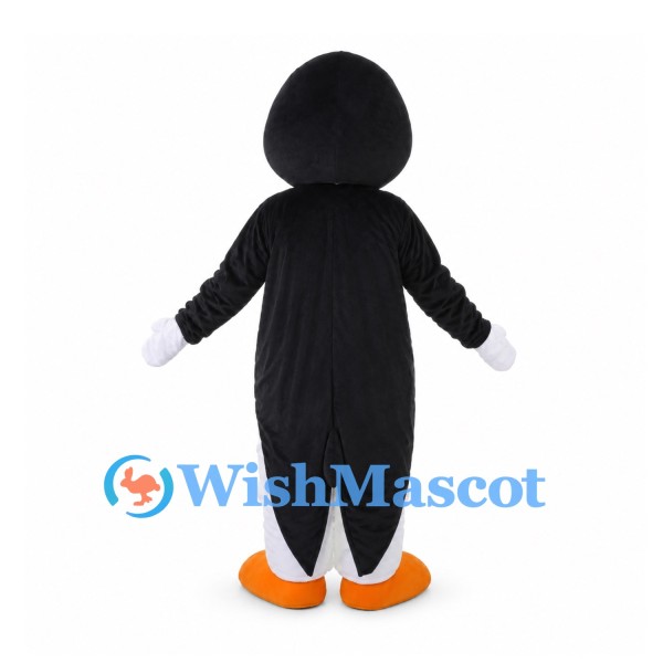 Penguin Mascot Costume with Red Bow Tie and Orange Feet