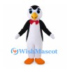 Penguin Mascot Costume with Red Bow Tie and Orange Feet