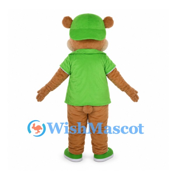 Bear Mascot Costume with Green Cap and Vest