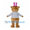 Bear Mascot Costume with Pink Top Hat and Black Striped Jacket