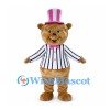 Bear Mascot Costume with Pink Top Hat and Black Striped Jacket