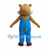 Cat Mascot Costume in Tan with Blue Overalls