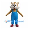 Cat Mascot Costume in Tan with Blue Overalls