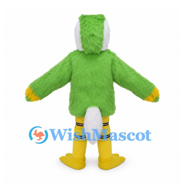 Parrot Mascot Costume in Green and Yellow with White Crest