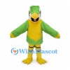 Parrot Mascot Costume in Green and Yellow with White Crest