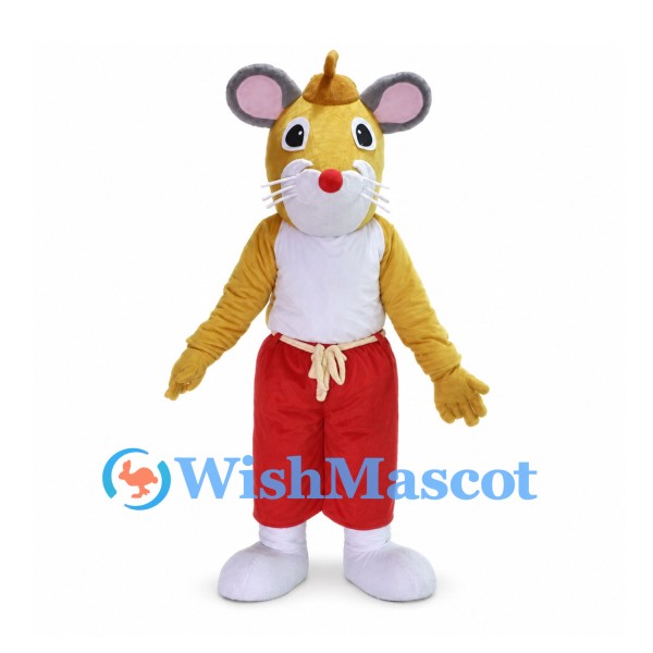 Mouse Mascot Costume in Yellow with Red Shorts