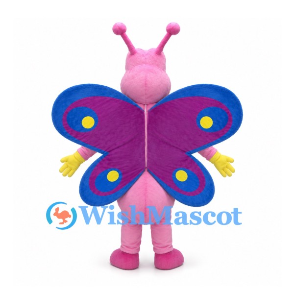 Butterfly Mascot Costume in Pink with Blue and Purple Wings