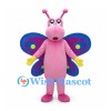 Butterfly Mascot Costume in Pink with Blue and Purple Wings