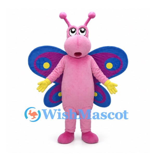 Butterfly Mascot Costume in Pink with Blue and Purple Wings