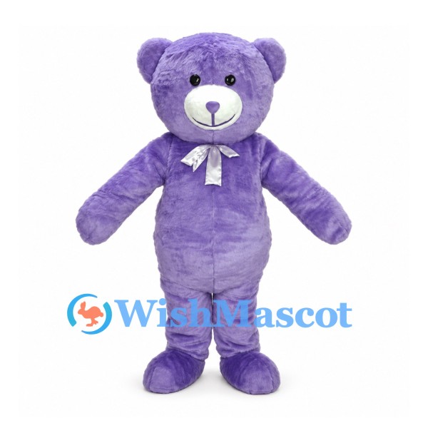 Bear Mascot Costume in Lavender with White Ribbon