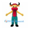 Bull Mascot Costume in Yellow with Green Overalls and Red Scarf