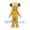 Leopard Mascot Costume in Yellow with Black Spots and Pink Ears