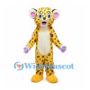 Leopard Mascot Costume in Yellow with Black Spots and Pink Ears
