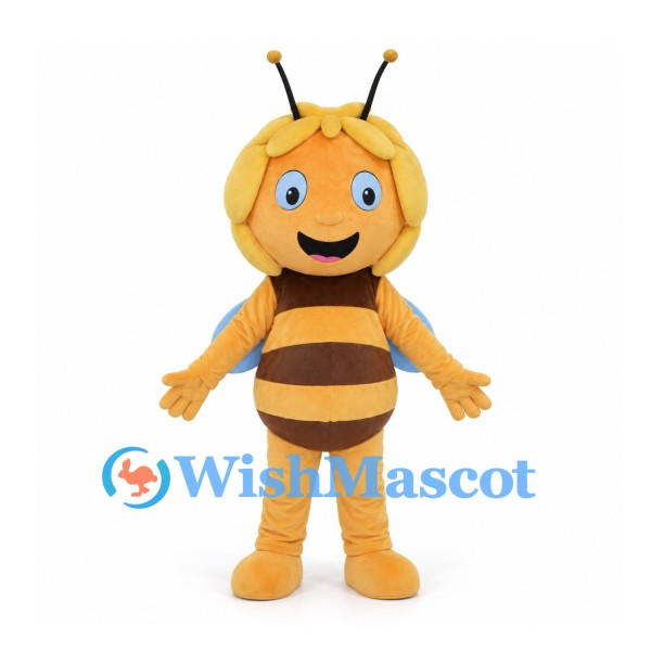 Bee Mascot Costume with Blonde Hair and Blue Wings