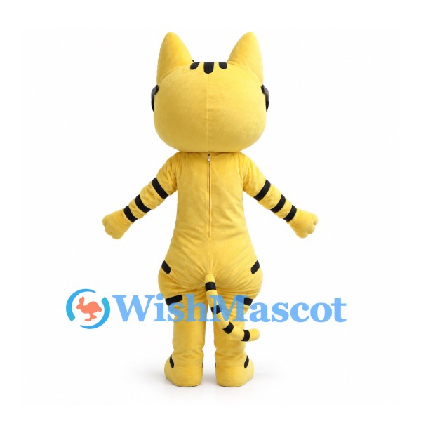 Cat Mascot Costume in Yellow with Black Glasses and Stripes