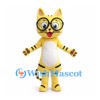 Cat Mascot Costume in Yellow with Black Glasses and Stripes