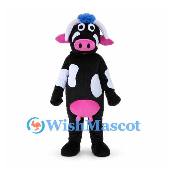 Cow Mascot Costume in Black and White with Pink Snout and Belly