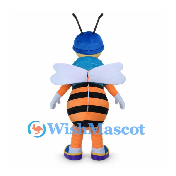 Bee Mascot Costume in Orange and Black with Blue Hair