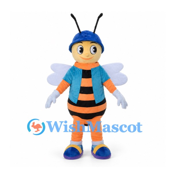 Bee Mascot Costume in Orange and Black with Blue Hair