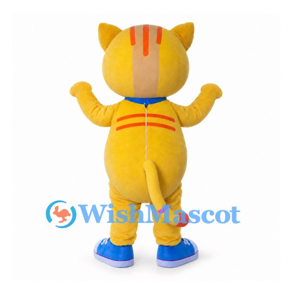 Tiger Mascot Costume in Yellow with Orange Stripes and Blue Shoes