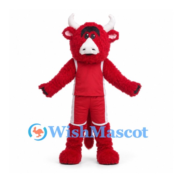 Bull Mascot Costume in Red with White Horns