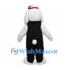 Dog Mascot Costume in White with Black Vest and Striped Scarf