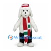 Dog Mascot Costume in White with Black Vest and Striped Scarf