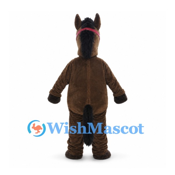 Horse Mascot Costume in Brown with Black Mane and Pink Bridle