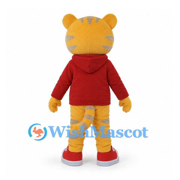 Tiger Mascot Costume with Red Hoodie and Sneakers