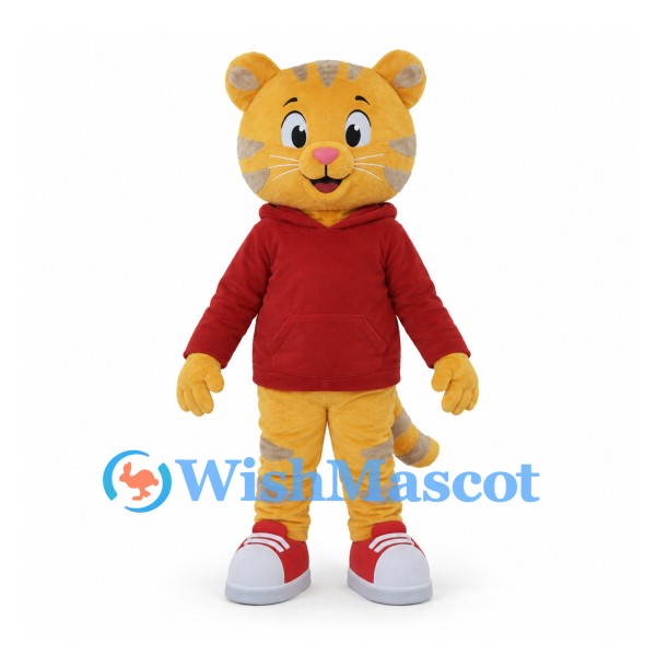 Tiger Mascot Costume with Red Hoodie and Sneakers