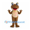 Frog Mascot Costume in Brown with Stripes and Patterned Belly