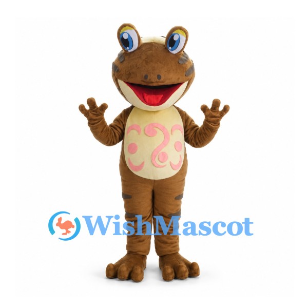 Frog Mascot Costume in Brown with Stripes and Patterned Belly