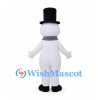 Snowman Mascot Costume with Black Top Hat and Gray Scarf