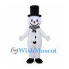 Snowman Mascot Costume with Black Top Hat and Gray Scarf