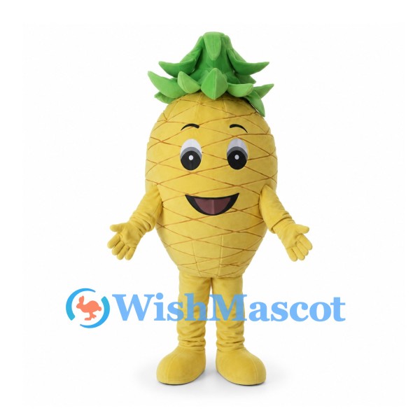 Pineapple Mascot Costume in Yellow with Green Leaf Crown
