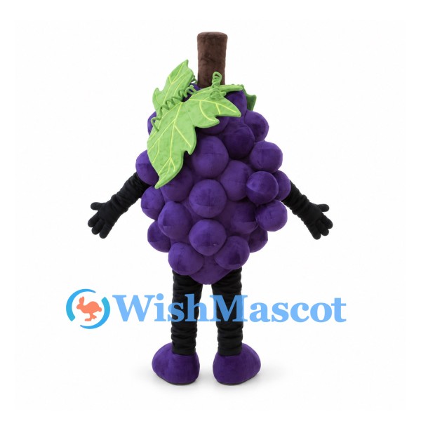 Grape Mascot Costume in Purple with Green Leaves