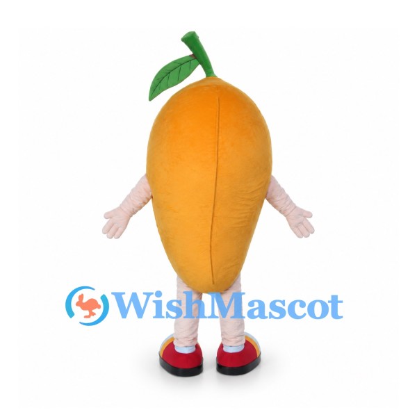 Mango Mascot Costume in Orange with Green Leaf Stem