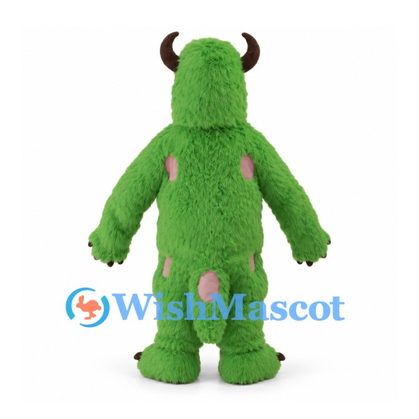 Monster Mascot Costume in Green with Brown Horns and Pink Spots