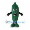 Cucumber Mascot Costume in Dark Green with Smiling Face