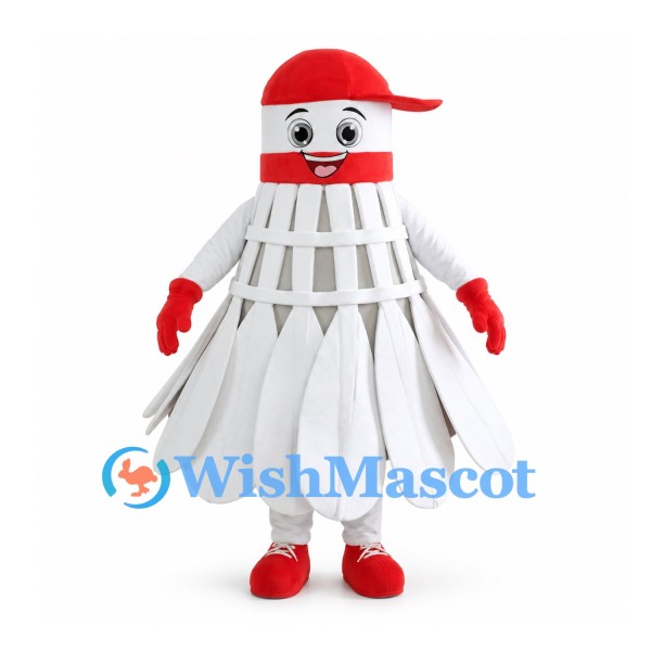 Shuttlecock Mascot Costume in White with Red Cap