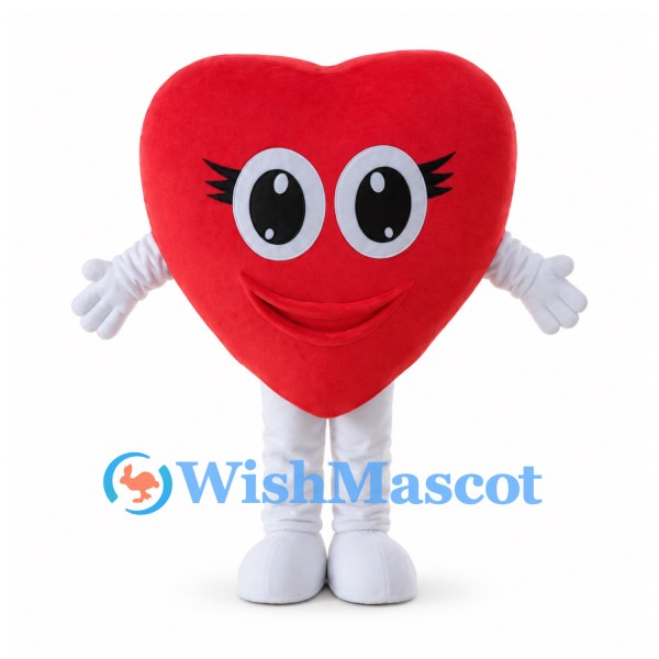 Heart Mascot Costume in Red with White Hands and Feet