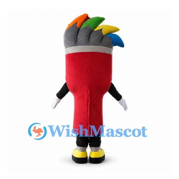 Paintbrush Mascot Costume with Red Handle and Rainbow Bristles