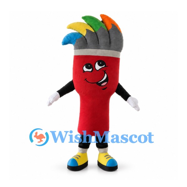 Paintbrush Mascot Costume with Red Handle and Rainbow Bristles