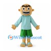 Boy Mascot Costume with Teal Shirt and Green Shorts