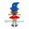 Wizard Girl Mascot Costume with Blue Star Hat and Red Skirt