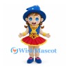 Wizard Girl Mascot Costume with Blue Star Hat and Red Skirt