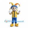 Jester Mascot Costume with Blue and Yellow Hat and Vest