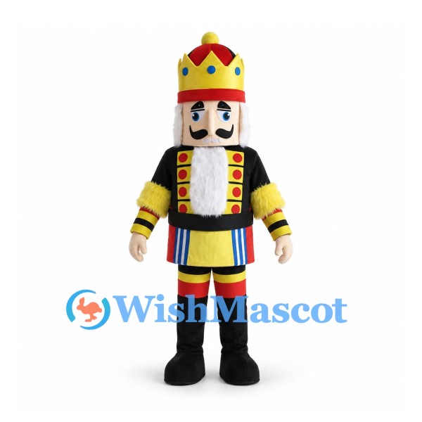 Nutcracker Mascot Costume with Gold Crown and Red Uniform
