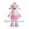 Sheep Mascot Costume in White with Pink Bow and Skirt