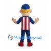 Boy Mascot Costume with Blue Cap and Red Striped Shirt